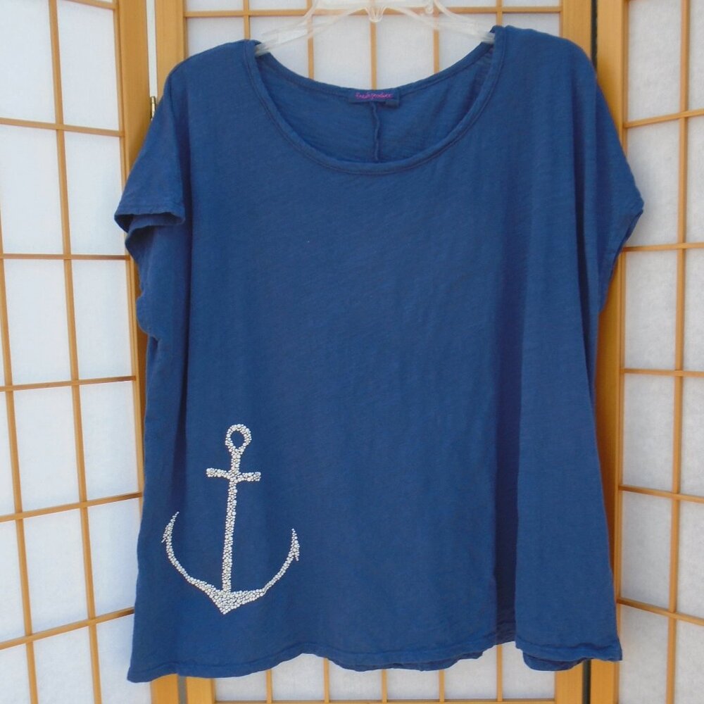 FRESH PRODUCE OS blue Keepsake T Moonlight Beaded Anchor One Size M-L-XL EUC